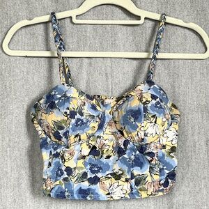 B.O.G. Collective Women Cropped Molded Bodice Floral Top Adjustable Straps Sz S